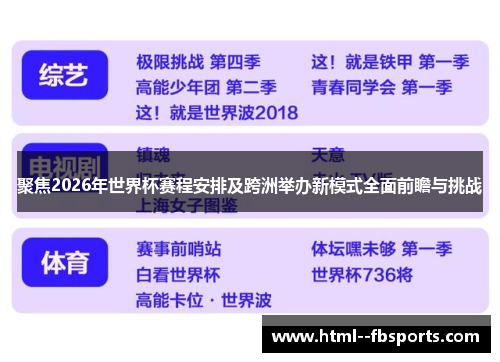 聚焦2026年世界杯赛程安排及跨洲举办新模式全面前瞻与挑战